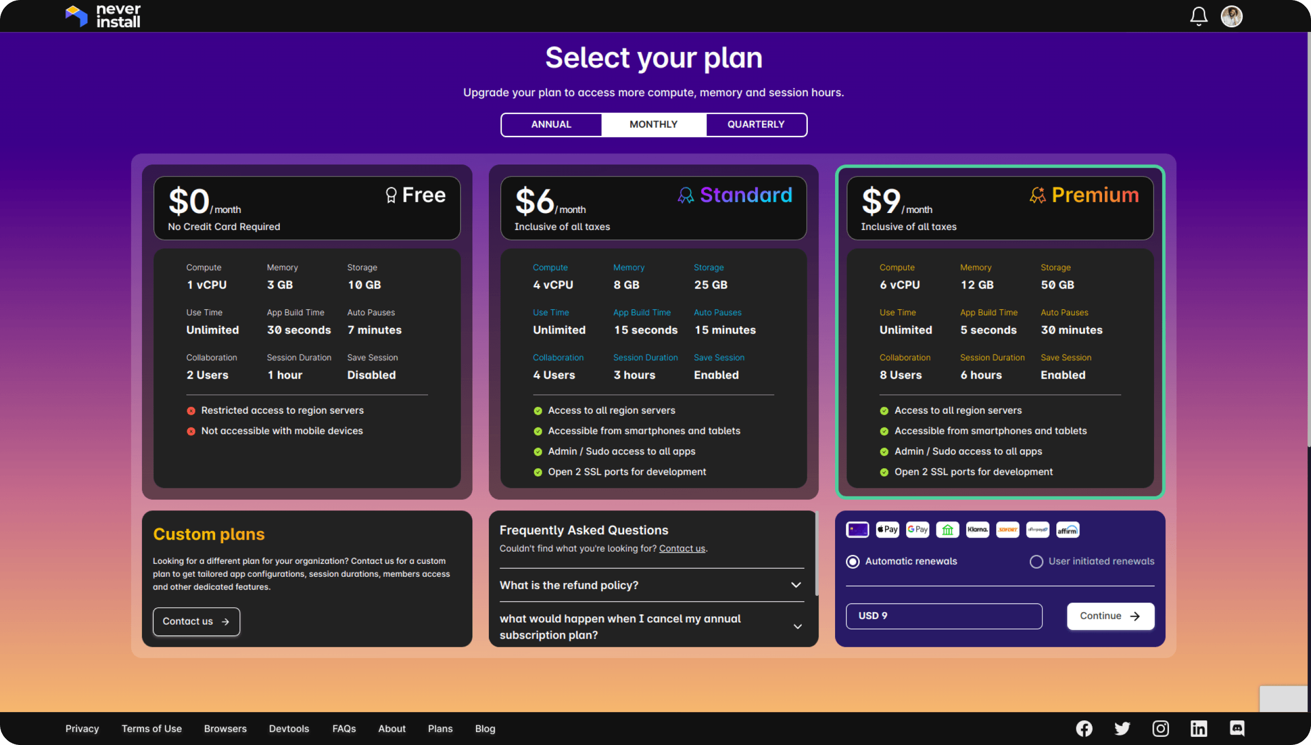 Subscription plans